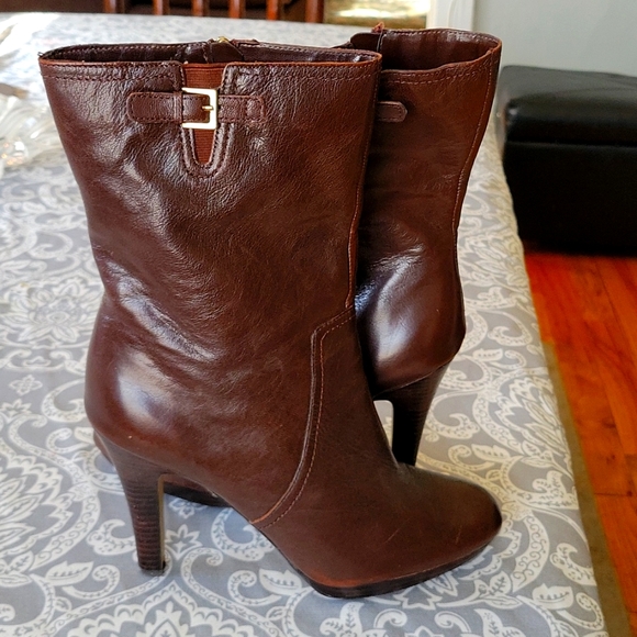 Anne Klein leather brown 4-inch high heel boots size 10 1/2 ankle/calf high - Picture 1 of 13